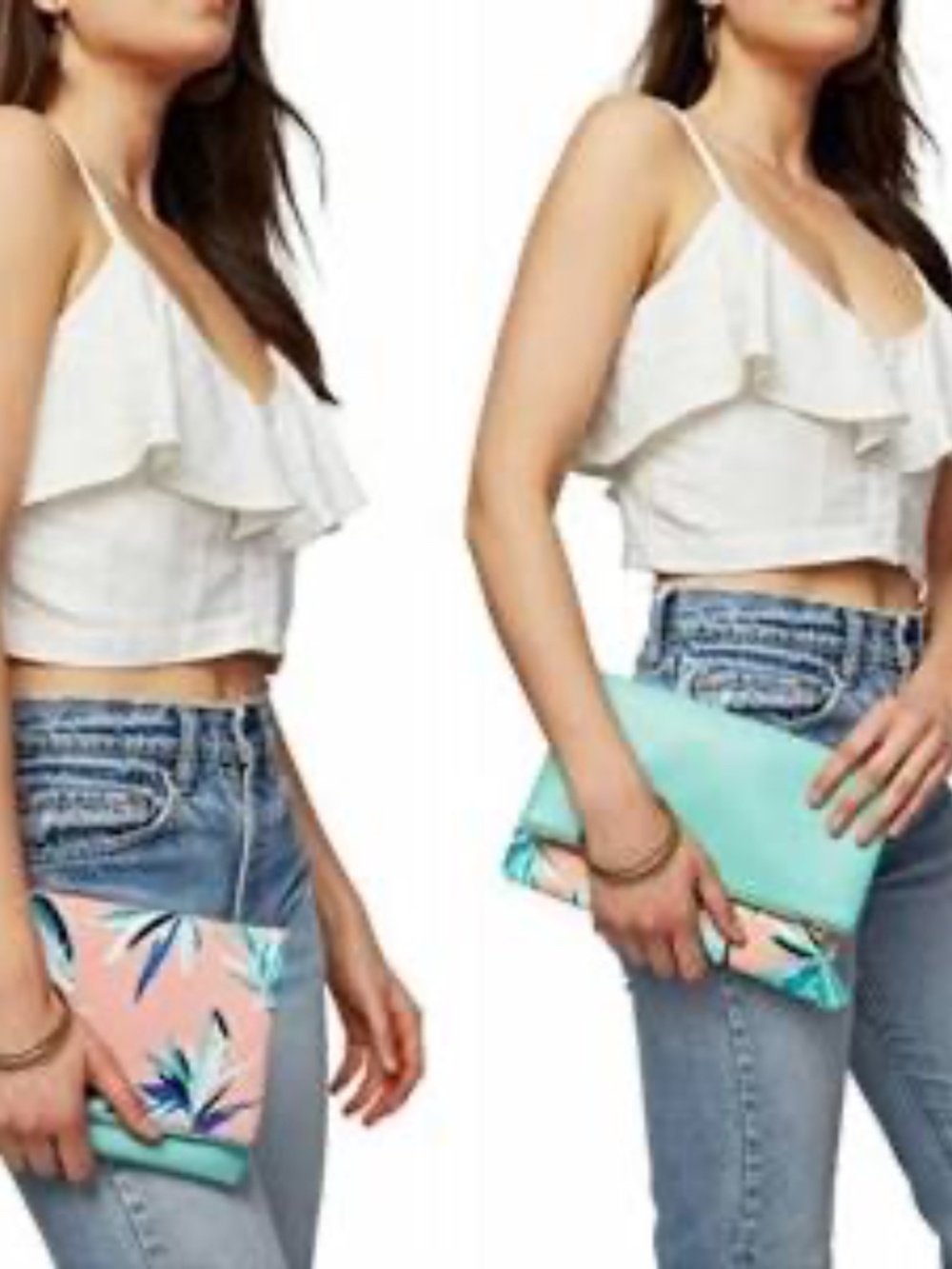Rachel Pally Aqua and Coral Floral Zip Clutch